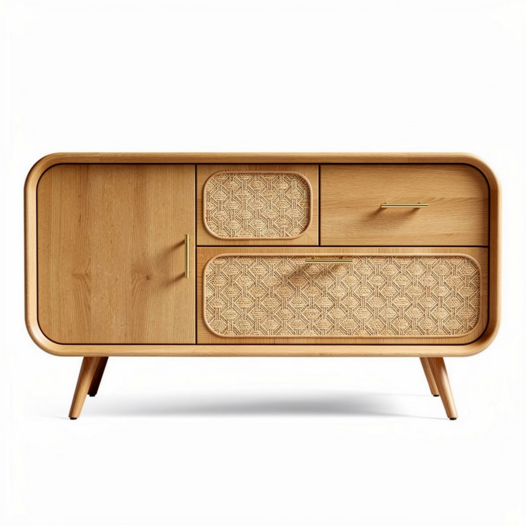Rattan Storage Cabinet for Living Room Organization – Natural Material – 90 x 40 x 75cm