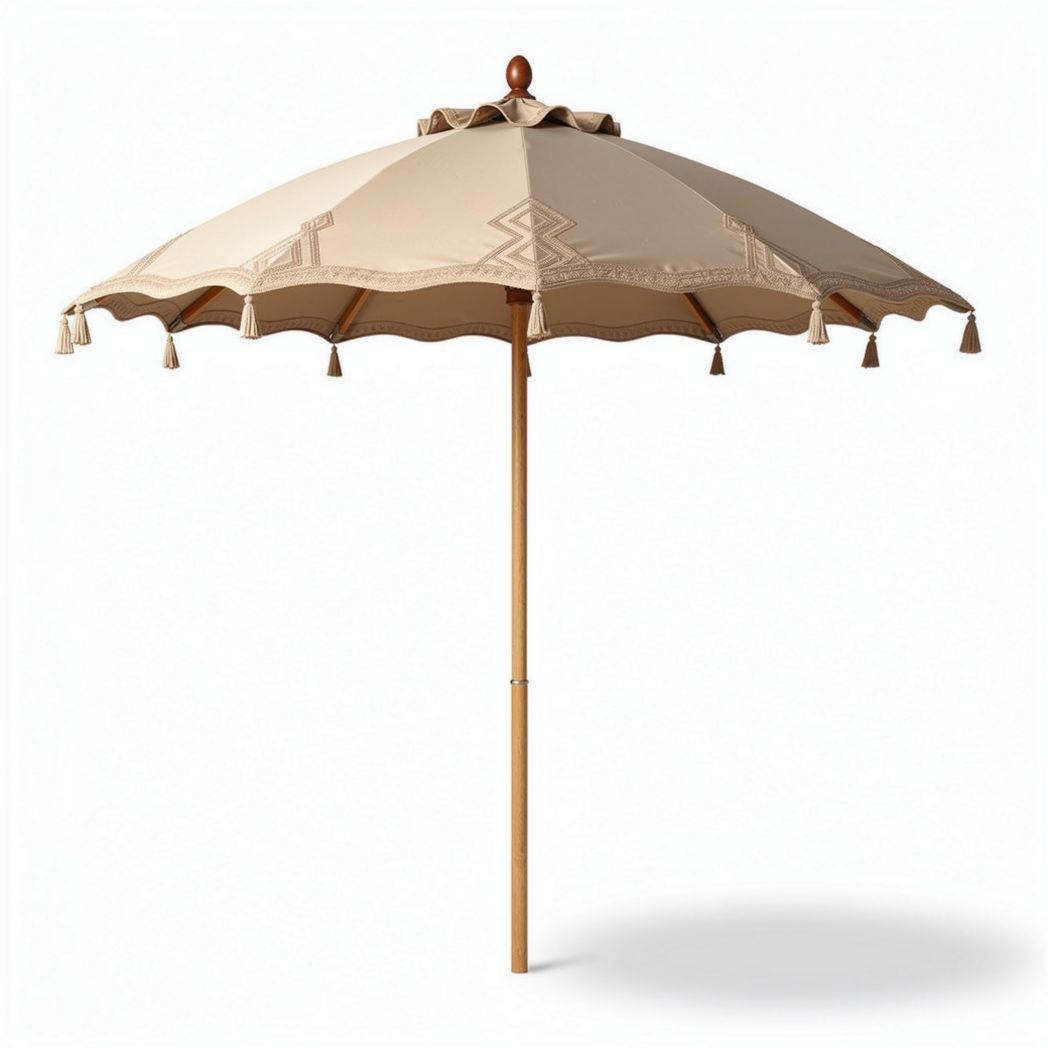 Wooden Beach Umbrella – Provides shade for outdoor settings – Fabric canopy – 200 x 200 x 250cm