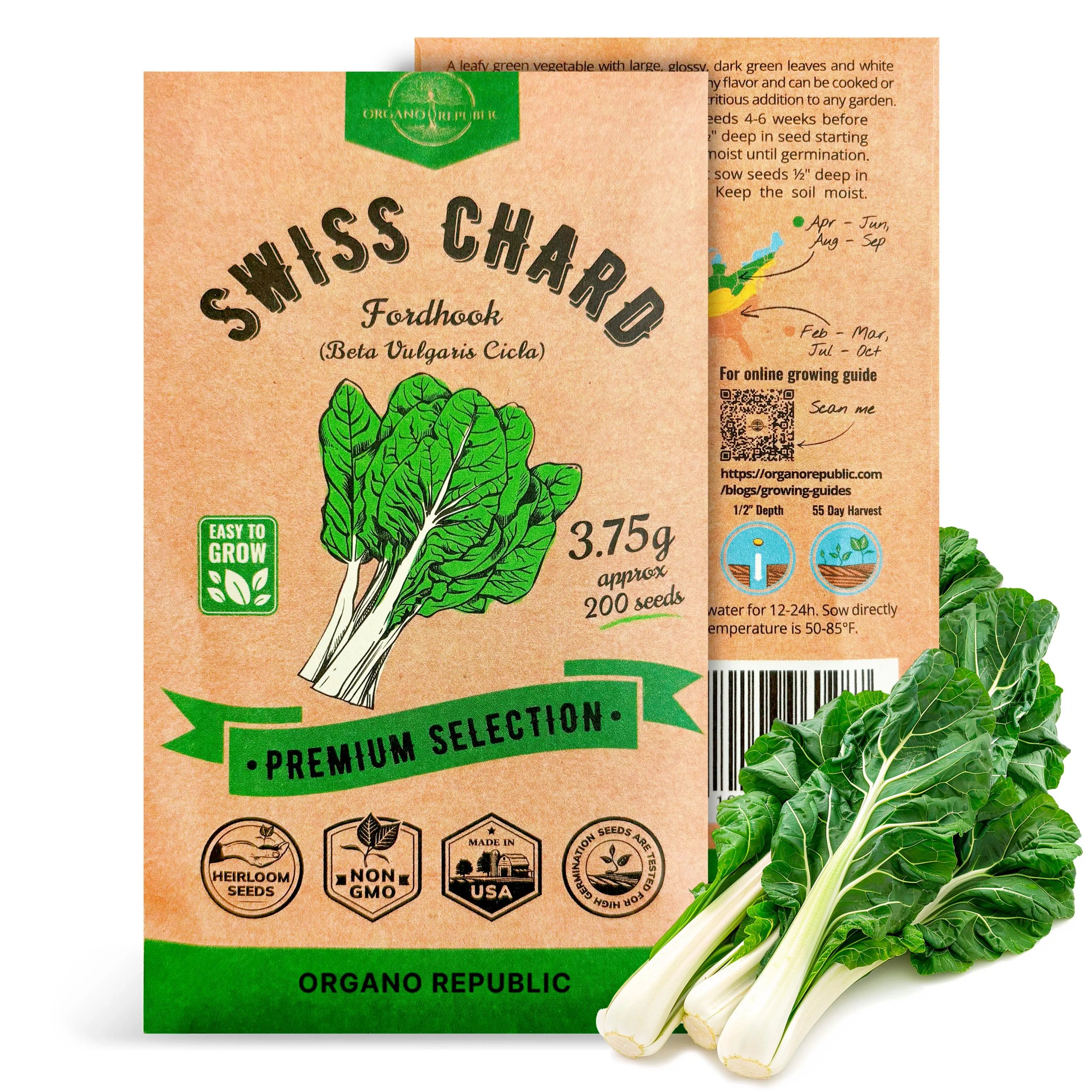 Fordhook Swiss Chard Seeds: Non GMO Heirloom Seeds (3.75g)