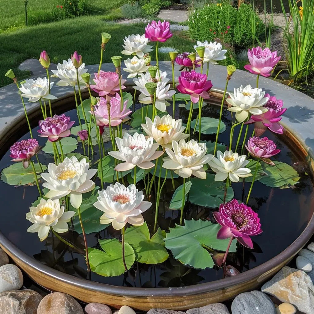 Mini Bowl Lotus Seeds for Patio and Pond Beautiful Water Flowers Easy to Grow in Containers Bonsai Style Sacred Lotus Variety(2 Seeds)
