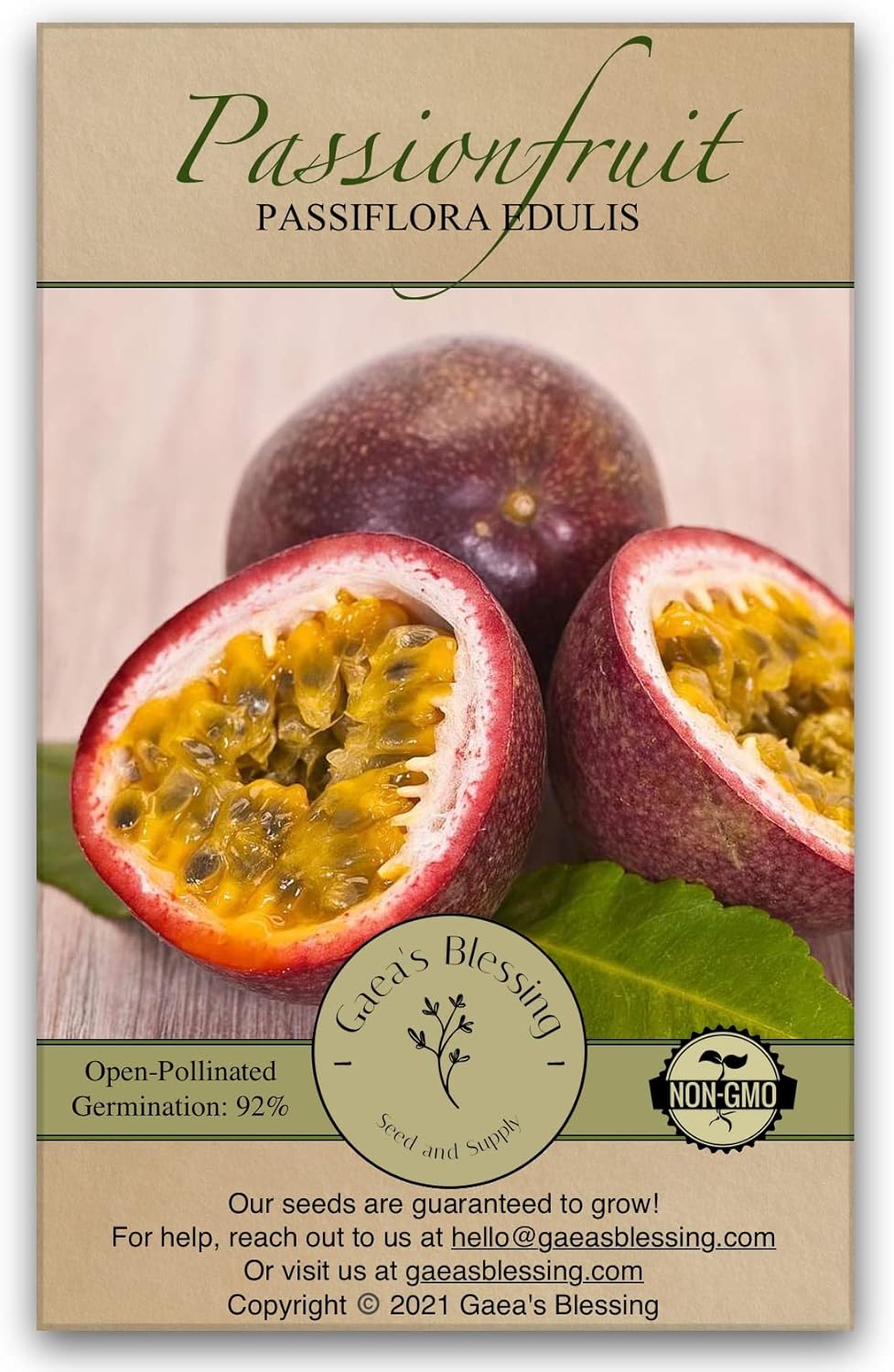 Gaea's Blessing Seeds - Passion Fruit Seeds - Heirloom Non-GMO Seeds with Easy to Follow Instructions - Passiflora edulis 90% Germination Rate